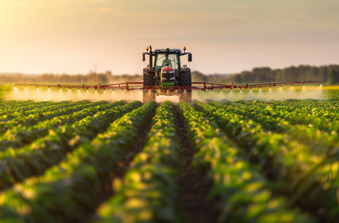 Sistema de riego automatizado en campo de trigo al amanecer